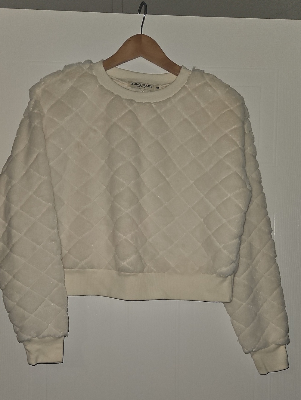 Nwot Chance or Fate Cream Quilted Plush Crewneck Sweatshirt